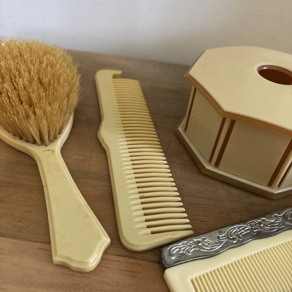Vintage octagonal celluloid vanity Set